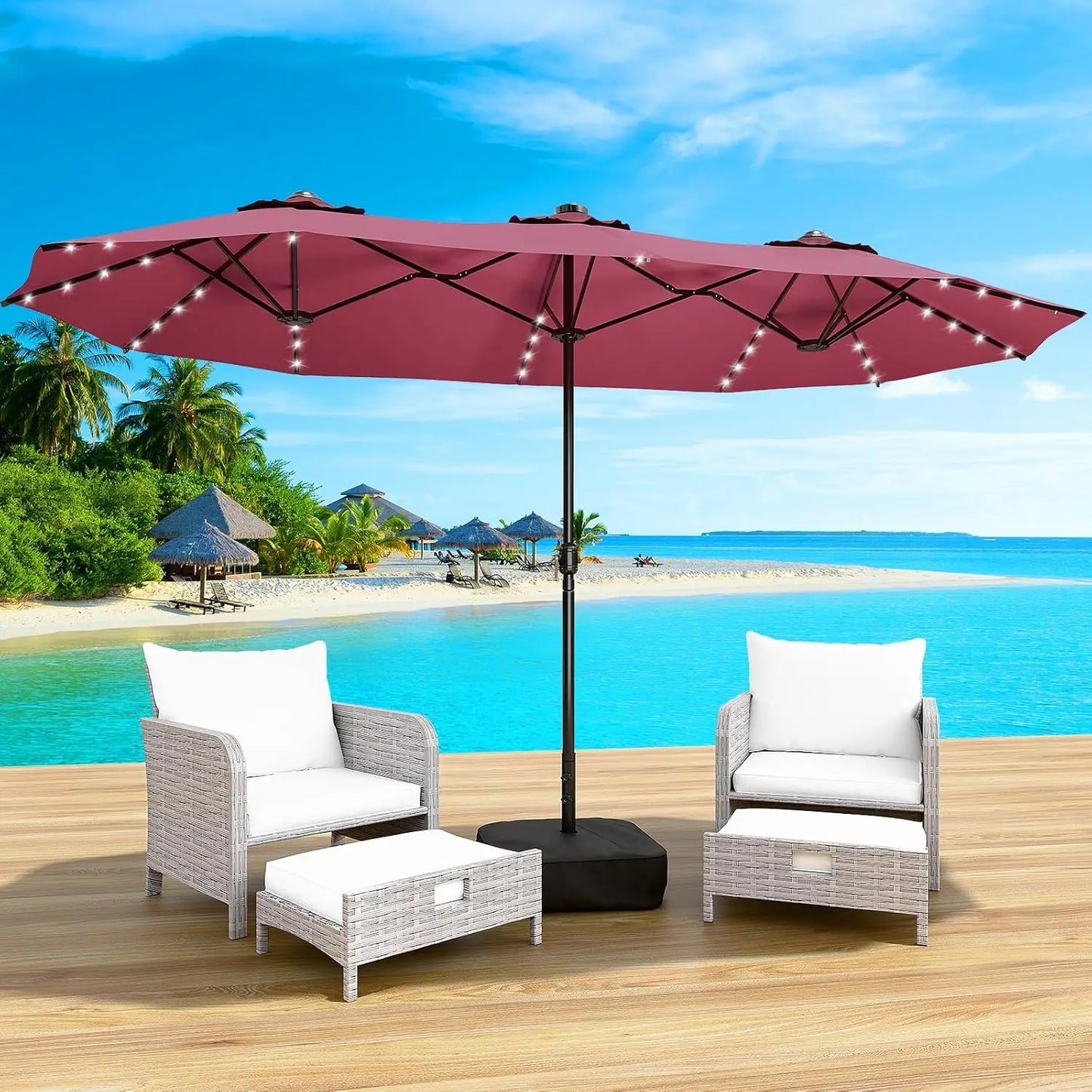 14FT Double-Sided Patio Umbrella with Base Included, Large Outdoor Rectangular Market Umbrella for Backyard,, Customized