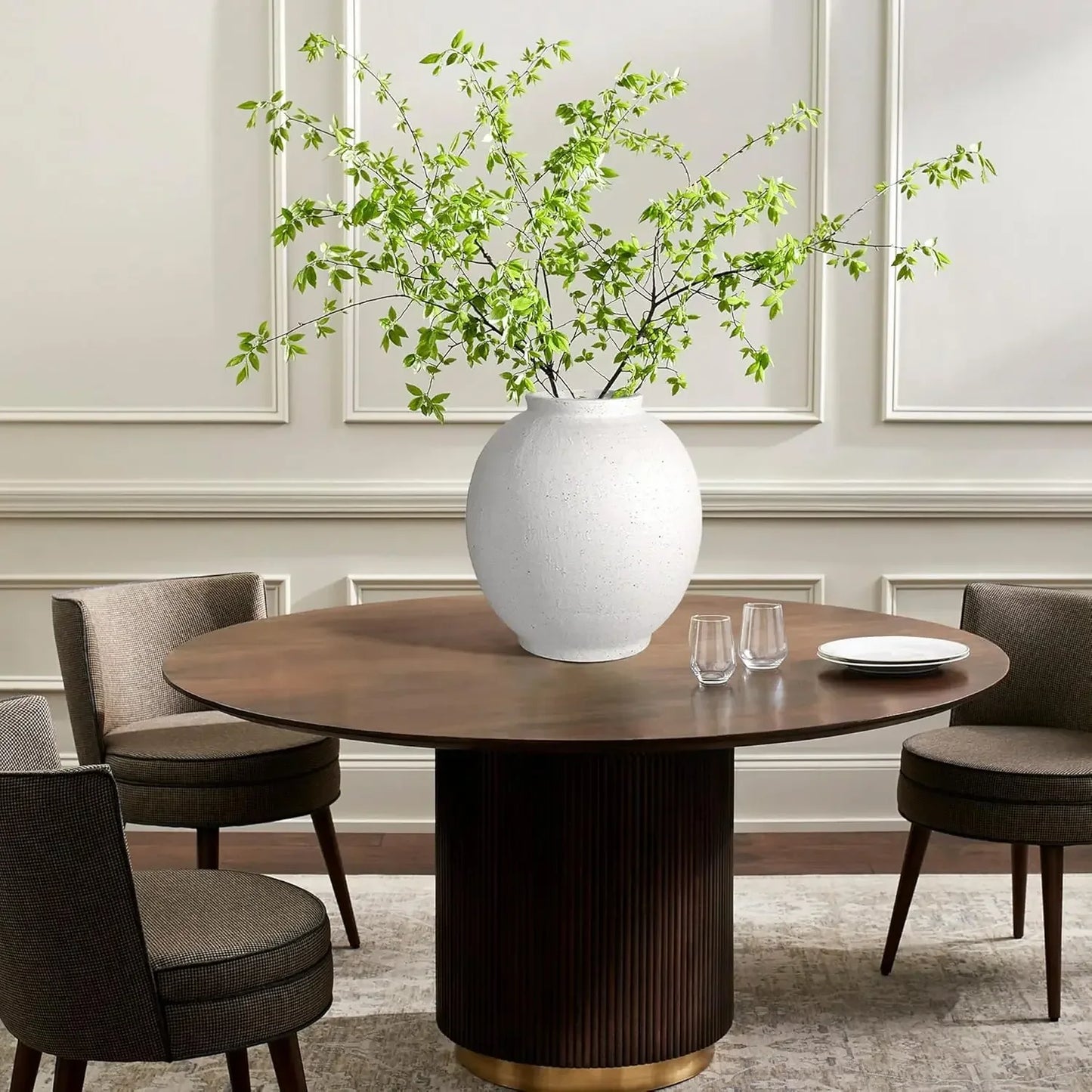 Large White Ceramic Vase 11 Inch Round Modern Tall Vase For Home Living Room Table Festive Interior Decor