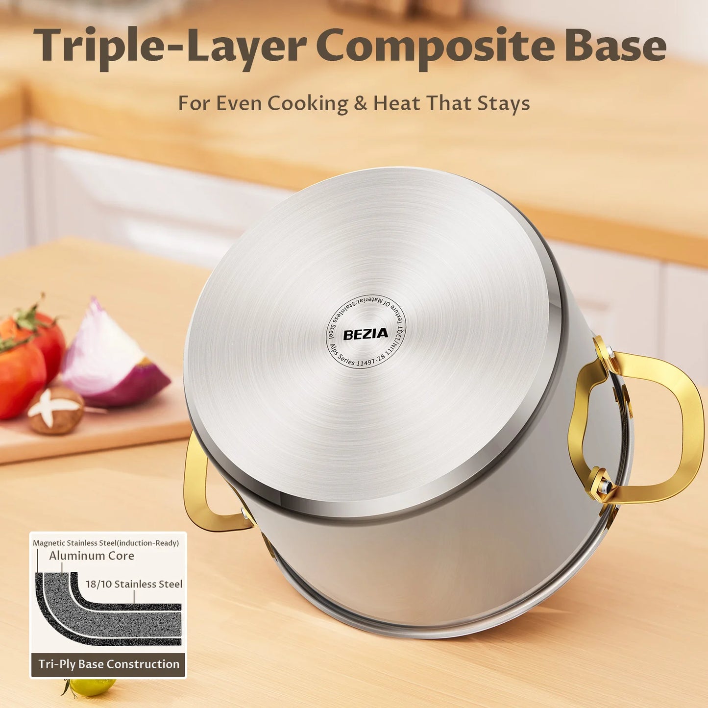 6/8/12 QT Stainless Steel Stockpot with Lid, Induction Compatible Cooking Pots, Triple-Layer Bottom for Even Heat, Pasta &