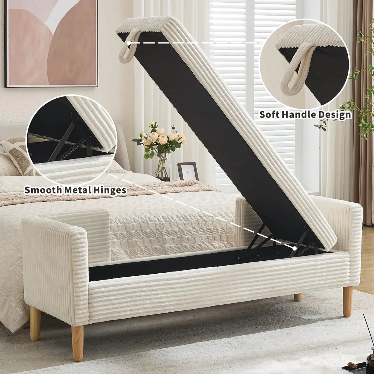 65.35" W Ottoman with Storage Bench for Bedroom End of Bed with Removable Pillows Upholstered Storage Ottoman Bench, Customized