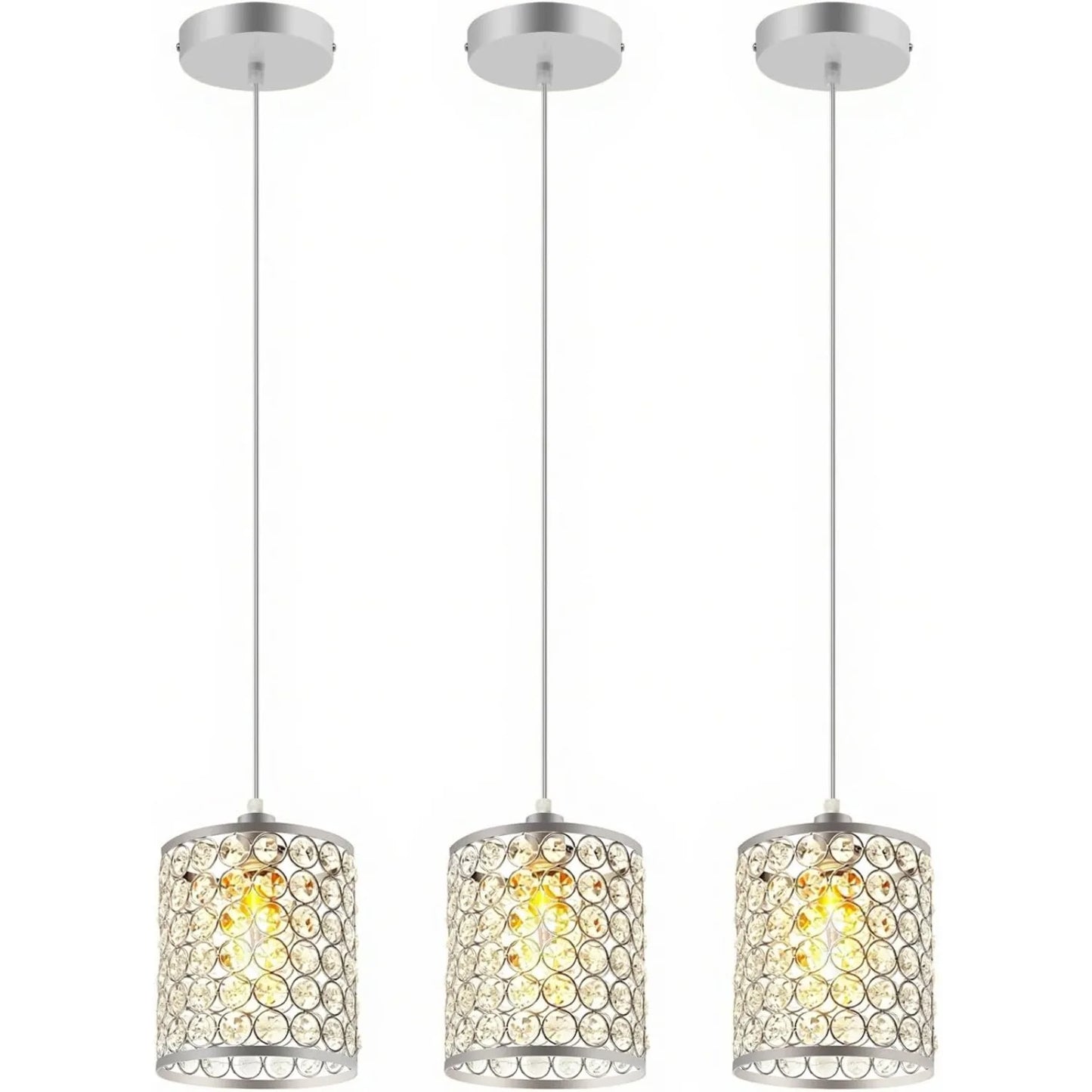 3-Pack Modern Crystal Pendant Lights 110-120V 40W Adjustable Height Kitchen Island Lighting with Crystal Shades Ceiling Lights S