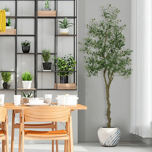 Realistic Artificial Olive Tree for Home & Office Decor Tall Faux Plant with Lifelike Leaves & Fruits UV-Resistant Potted Tree