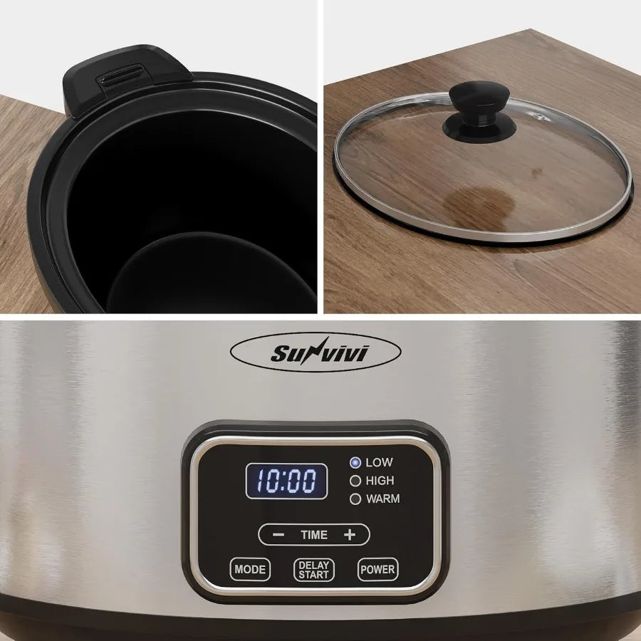 4qt Programmable Slow Cooker with Locking Lid and Removable Ceramic Pot for Extended Cooking Offers 3 Heating Settings and Prec