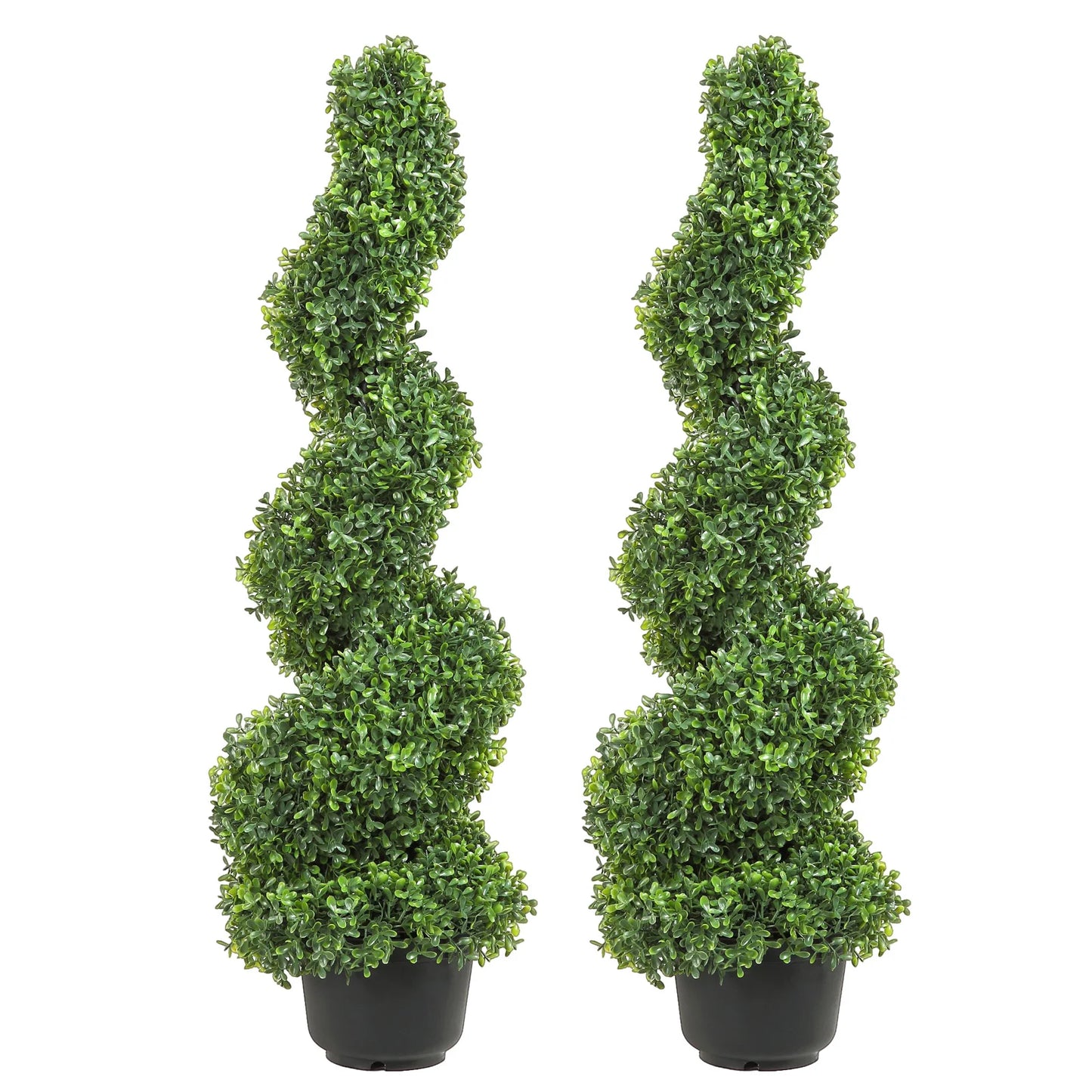 SucceBuy 1/2pcs Artificial Boxwood Tower Topiary Spiral Artificial Plant 24/36/48in high Decorative Plants Green Plastic PE Tree