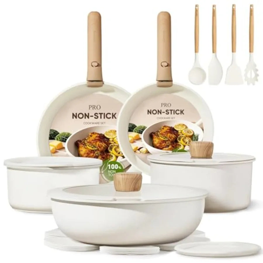 Ceramic Cookware Set, Pots and Pans Set Non Stick with Detachable Handle, RV Kitchen Cooking Set, Induction and Oven Safe, PFAS