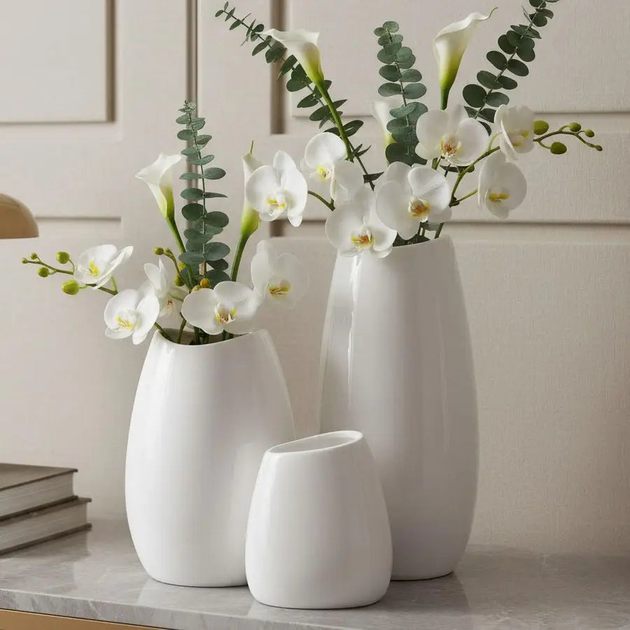 Ceramic Vase Set of 3 White Flower Vase for Home Decor, Modern Decorative Vases for Flowers Ideal Shelf Decor Table Living Room