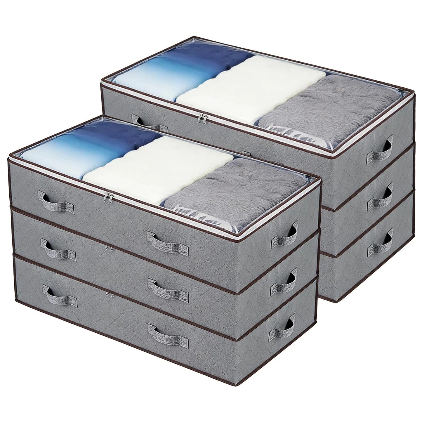 90L Under Bed Storage Containers 4 6 Pack, Foldable Underbed Storage Bags with Clear Window & Reinforced Handles, Large Clothes Storage Bins for Blankets, Bedding, Clothes, Pillows