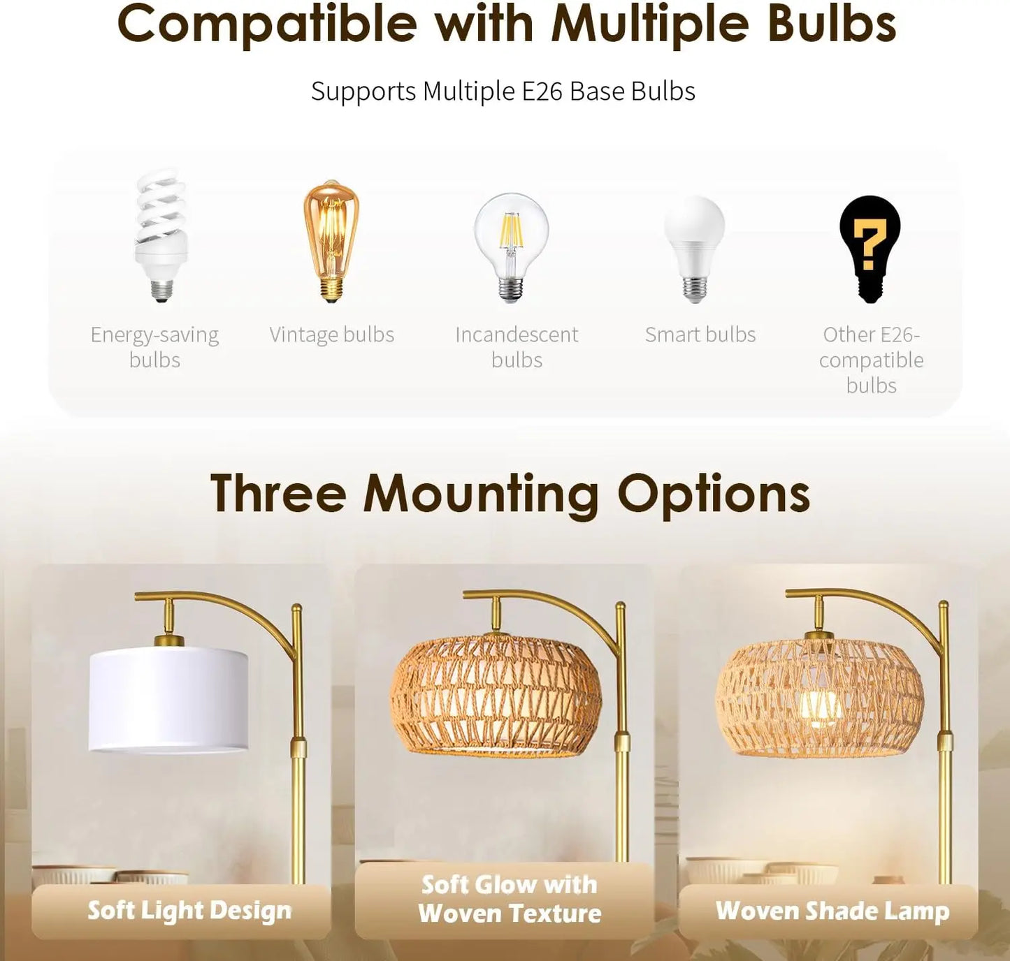 Dimmable Boho Rattan Floor Lamp, 2700K-6000K, 2-in-1 Shade, Adjustable 165-172cm