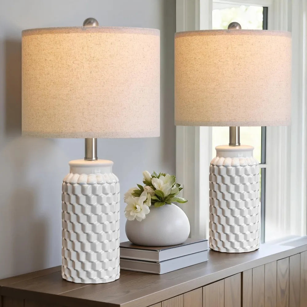 Modern Ceramic Table Lamp Set of 2 for Bedroom Nightstand Farmhouse Desk Lamp Living Room Office Dorm Decor Lighting
