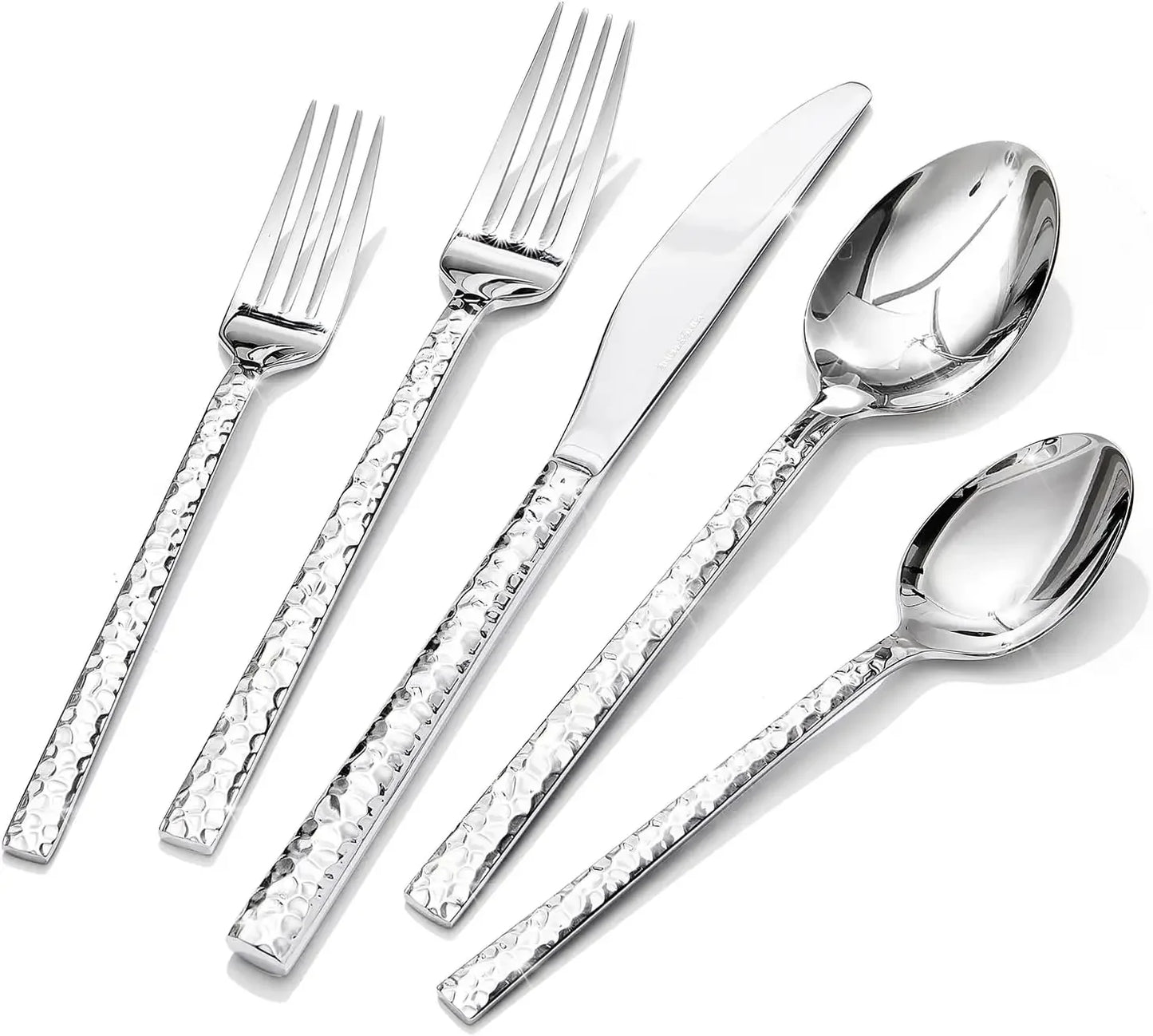 KINGSTONE 40 Piece Hammered Silverware Set, 18/10 Stainless Steel Flatware Set for 8, Cutlery Set for Home, Party,