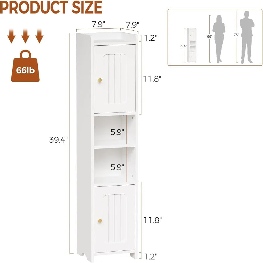 Slim Bathroom Storage Cabinet Corner Narrow Cabinet With 2 Doors And Adjustable Shelf Freestanding Small Bathroom Organ