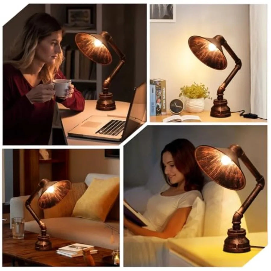 Steampunk Table Lamp Industrial Water Pipe Lamp Retro Iron Piping Desk Lamp Vintage Nightstand Lamps for Bedroom Living Room Ki
