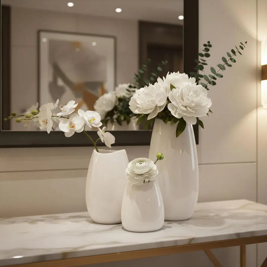 Ceramic Vase Set of 3 White Flower Vase for Home Decor, Modern Decorative Vases for Flowers Ideal Shelf Decor Table Living Room