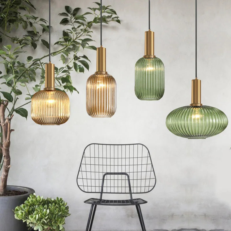 Dropshipping Glass Striped Pendant Lights Nordic loft Dining Room Kitchen Fixtures Ceiling Pendant Lamp Home Decor Hanging Lamp