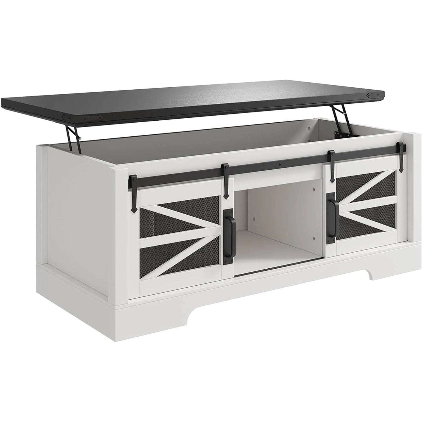 Lift Top Coffee Table with Sliding Barn Doors Large Storage Compartment Rectangle Entryway Desktop for Living Room Home Office