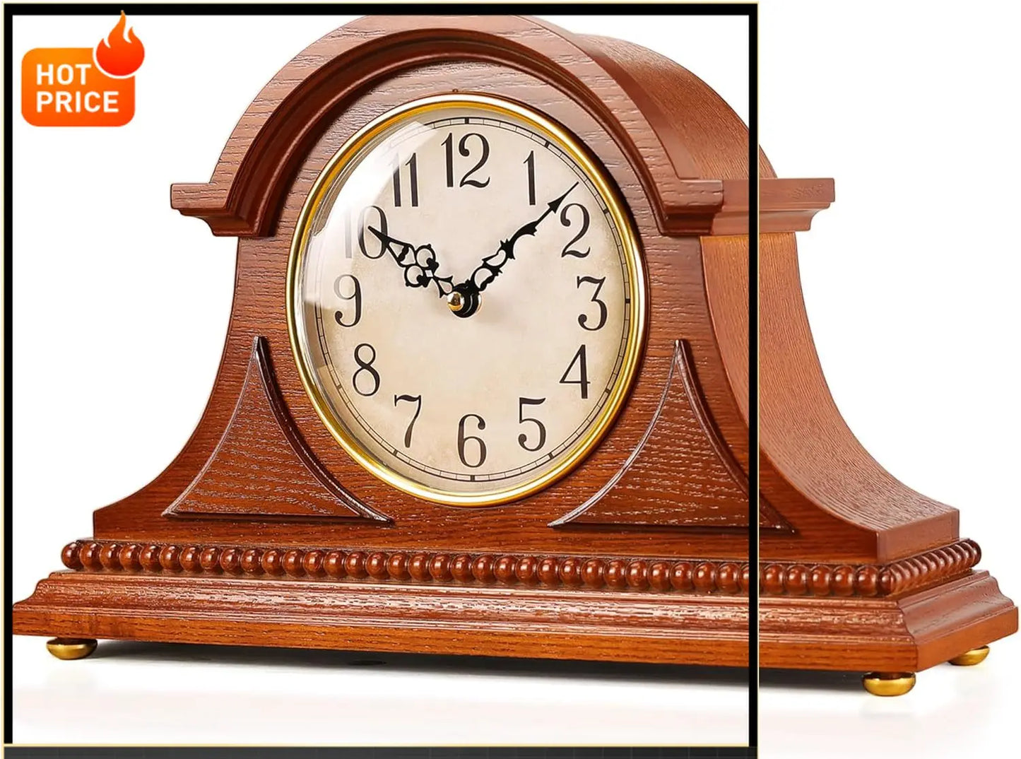 Bestseller® Grandfather Mantel Clock with Hour/Quarter-Hour Chime, Elegant Wooden Frame, Table Clocks Battery Operated, Desk She
