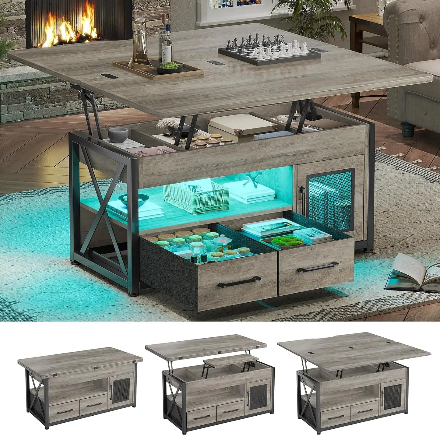 40" Farmhouse 4-in-1 Lift Top Coffee Table with Storage Cabinet for Living Room, Custom