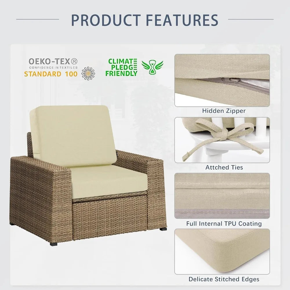 Outdoor Deep Seat Cushion Set, Rainproof & 3-Year Fade Resistant Patio Furniture Cushions with Removable Covers, Beige