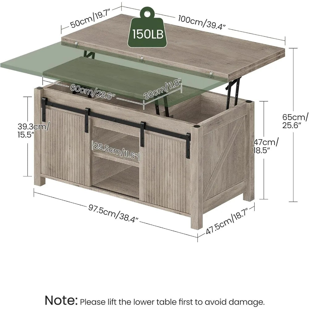 Preferred Lift Top Coffee Table, 4 in 1 Versatile Coffee Table, Farmhouse Convertible Coffee Tables, with Hidden Compartments, w