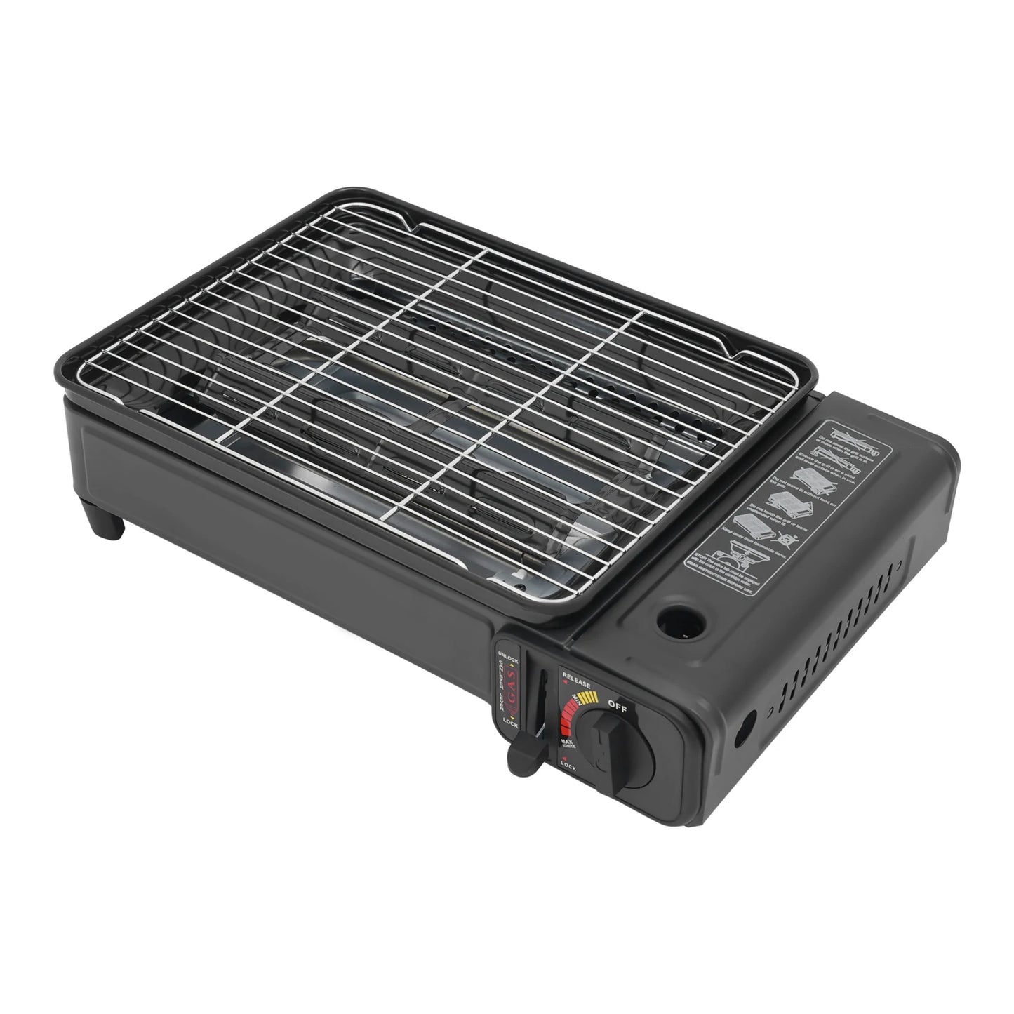 Gas Barbecue Grill, Butane LPG Stove 2.2KW Power, Camping Gas Stove Tabletop with Grilling Nets, Double-row Firepower Tubes