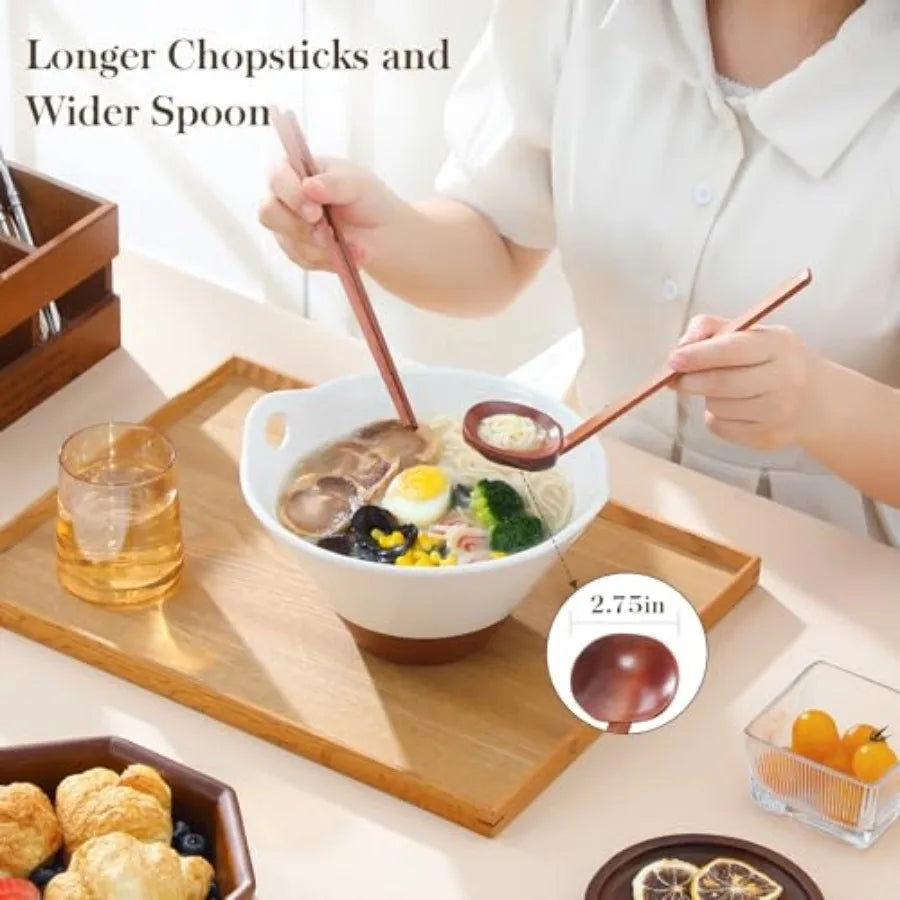 42 oz Ceramic Ramen Bowl Set with Wooden Spoon and Chopsticks Japanese Style Soup Bowls for Ramen Pho Noodles Set of 2 Microwav