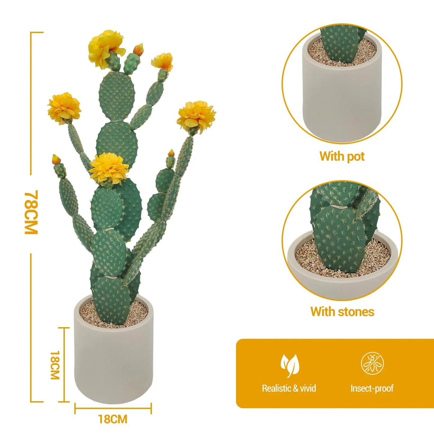 Faux Cactus Plant Artificial Cactus Plant, Realistic Texture Tall Fake Plant, Faux Desert Cacti Potted Plant with Planter