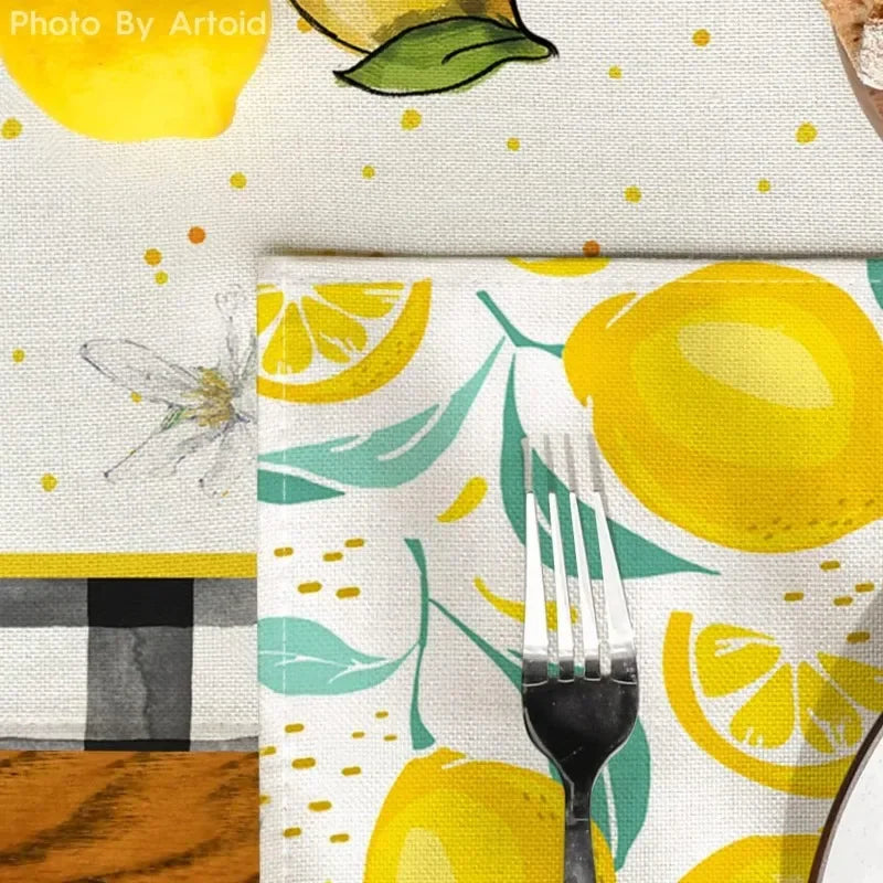 Yellow Checks Vase Lemon Summer Placemats 12 X 18 Inch Seasonal Spring Table Mats for Holiday Party Kitchen Dining Decoration