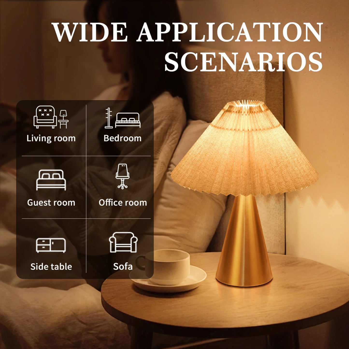 Gold Small Table Lamp, Cute Table Lamp, Pleated Table Lamp，, Small Scalloped Lamp Shade Table Lamps for Small Spaces for Bedroom