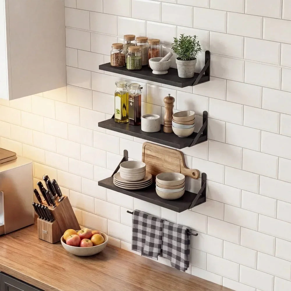 6pcs 16.5 Inch Wall Shelves Rustic Floating Shelf For Bedroom Bathroom Living Room Kitchen Storage Decor