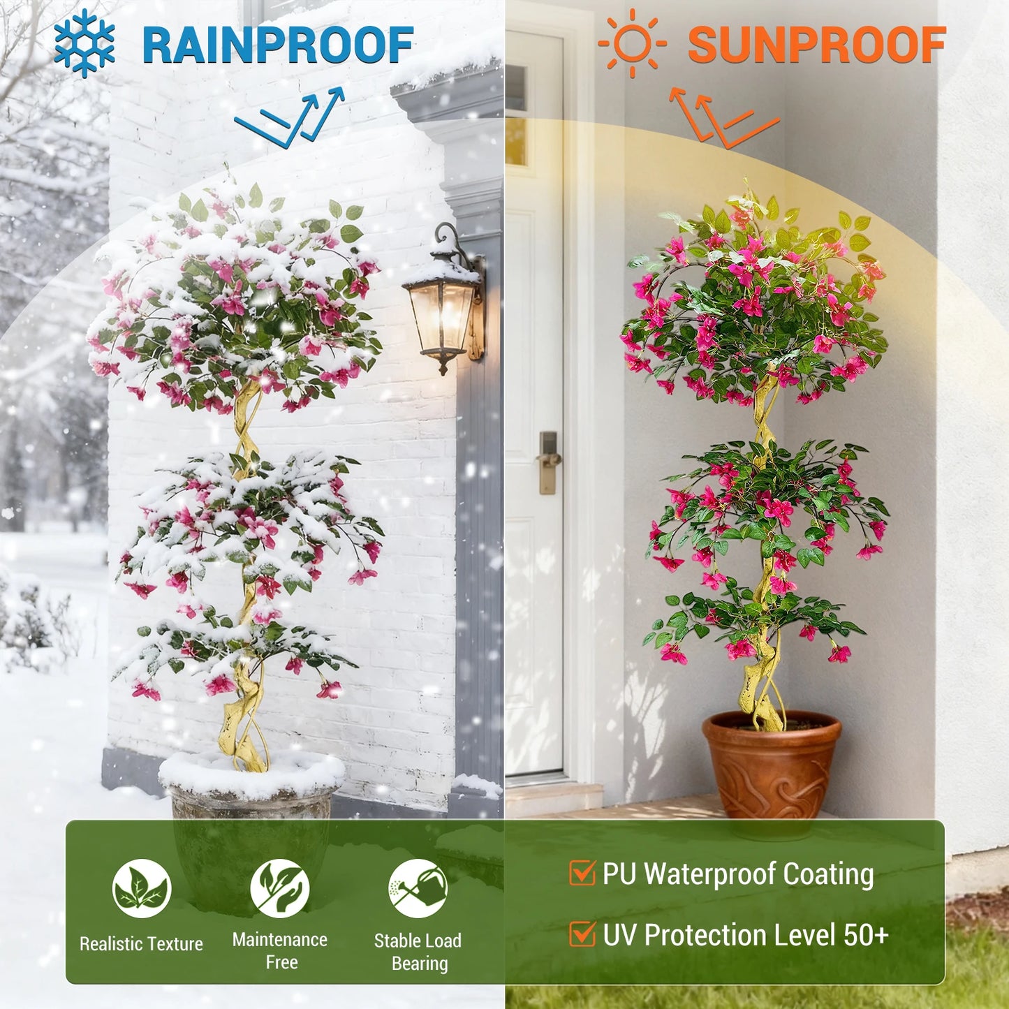 120cm Artificial Bougainvillea Tree, Red in White Pot, Realistic Artificial Flowers for Indoor and Outdoor Use, Large Artificial