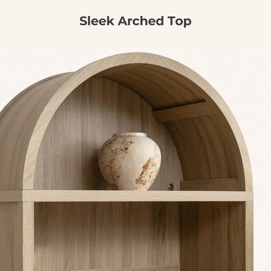 Book Shelf Arched Cabinet Bookshelf Arch 84.2 Tall Bookcase 5 Tier Large Bookshelves with Doors Storage Rattan Boho Wide Book S