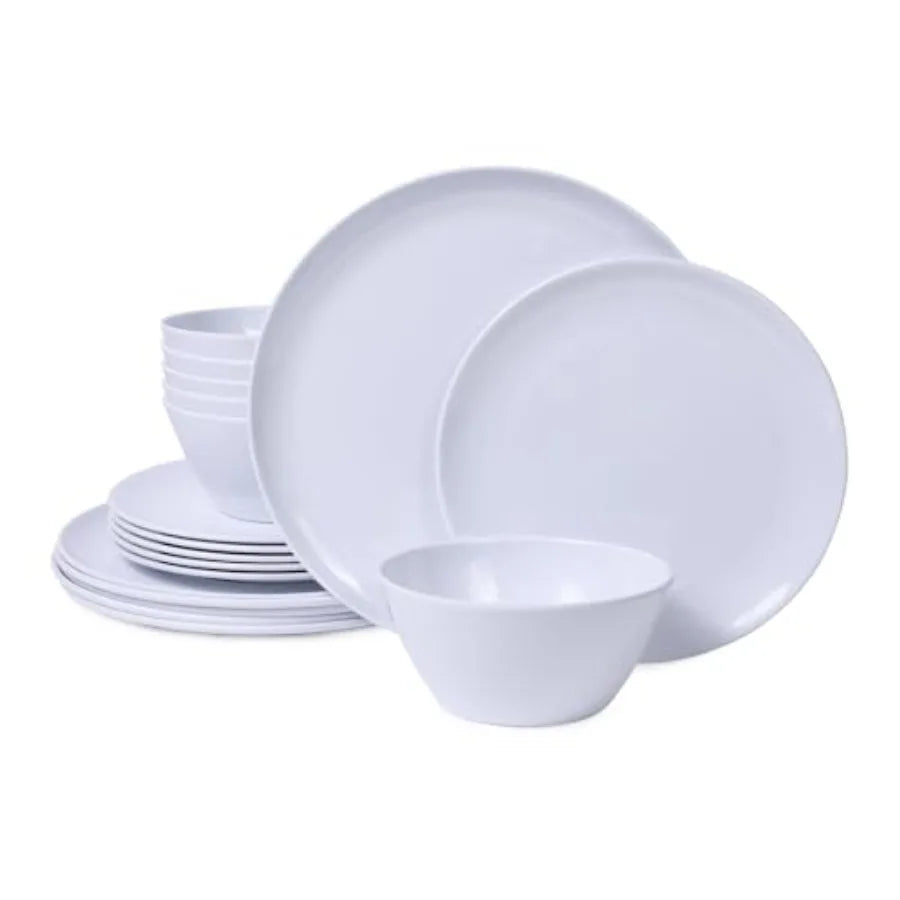 Melamine Dinnerware Sets18-piece Melamine Plates and Bowls Set Unbreakable Dishes Set for 6 Dishwasher Safe Indoor and Outdoor