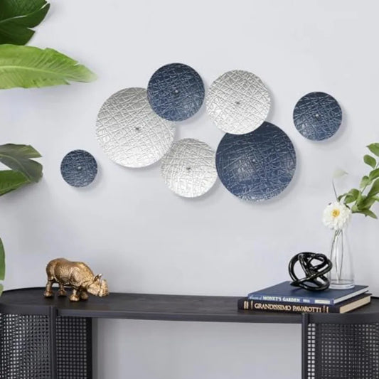 Blue Wall Decor for Living Room 7PCS Metal Wall Hanging Sculptures for Office Apartment Bathroom Decoration Modern Silver Home