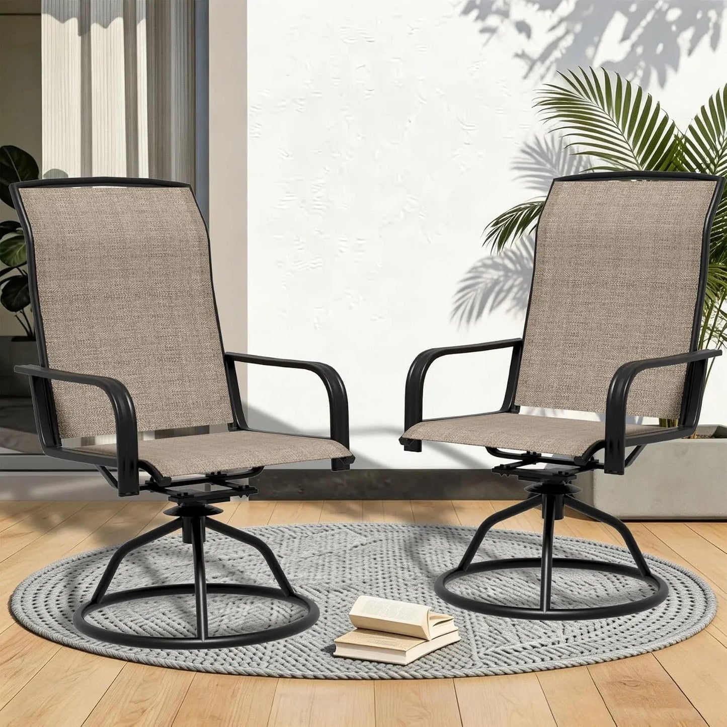 Patio Swivel Chair Set of 2, Outdoor Swivel Rocker Dining Chairs Set of 2, High Back Swivel Dining Chairs，