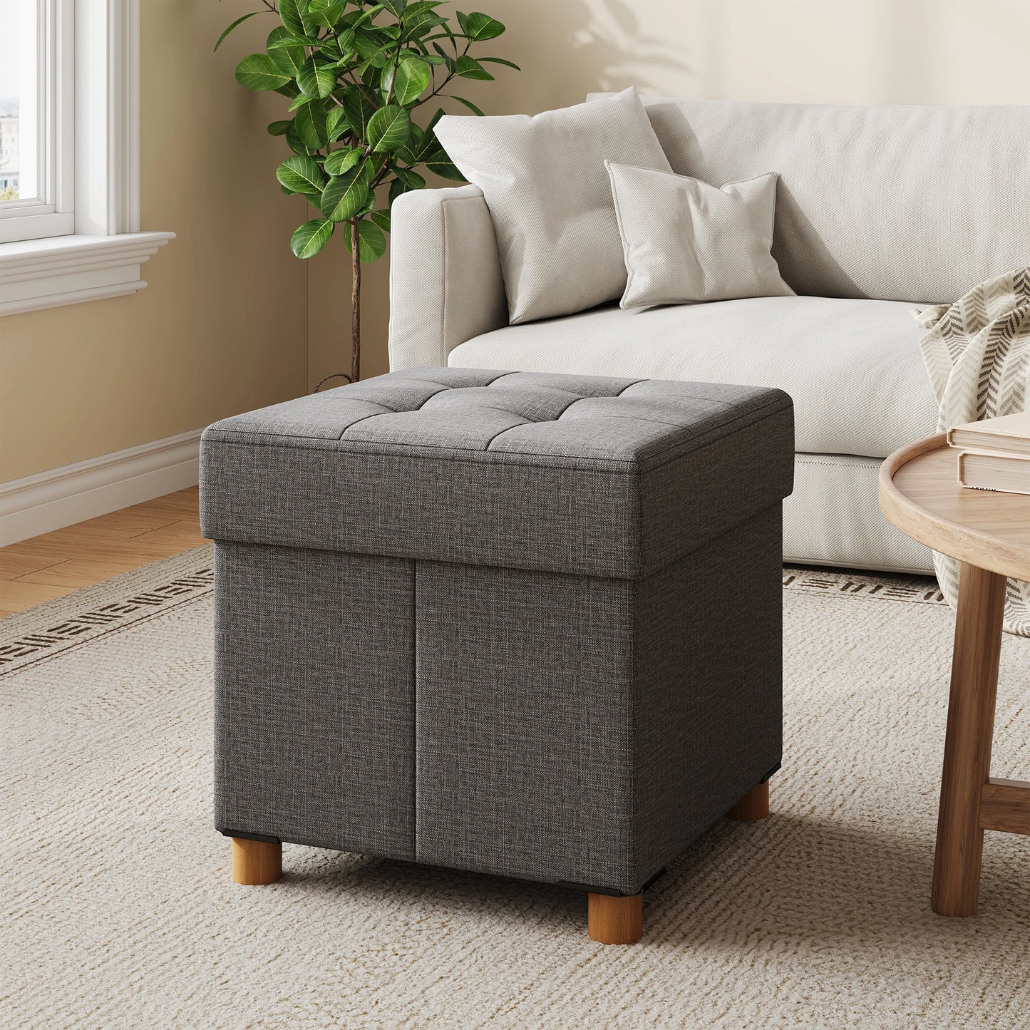 JHK 15IN Cube Storage Ottoman Bench Living Room Hidden Storage Footstool Toy Box Bedroom Strong Load-bearing Capacity Stool