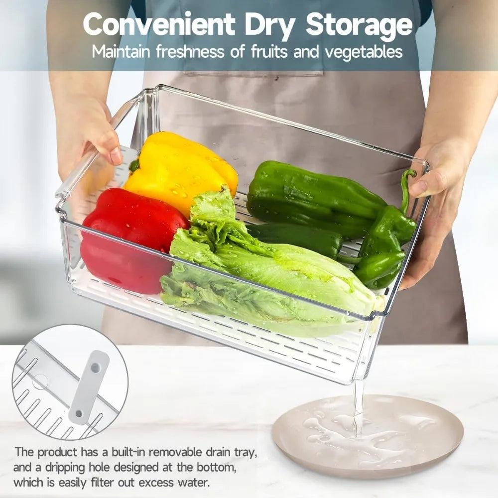 14 Pack Fridge Organizers with Lids, BPA-Free Clear Storage Bins for Vegetables, Fruits, Drinks, Cereals - 3 Sizes Stackable