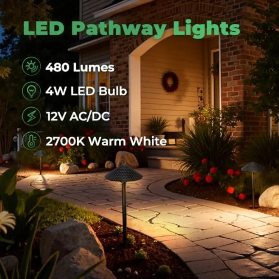 Low Voltage Pathway Lights 6.69'' Shade 21.5'' Tall V Outdoor LED Landscape Pathway Lighting Aluminum Vintage Hammered Path Lig