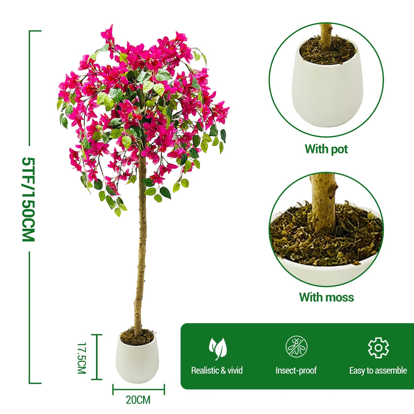 Bougainville Artificial Flowers Decorative Artificial Plants, Large Decorative Flowers for Entrance, Balcony, Windowsill, Corner
