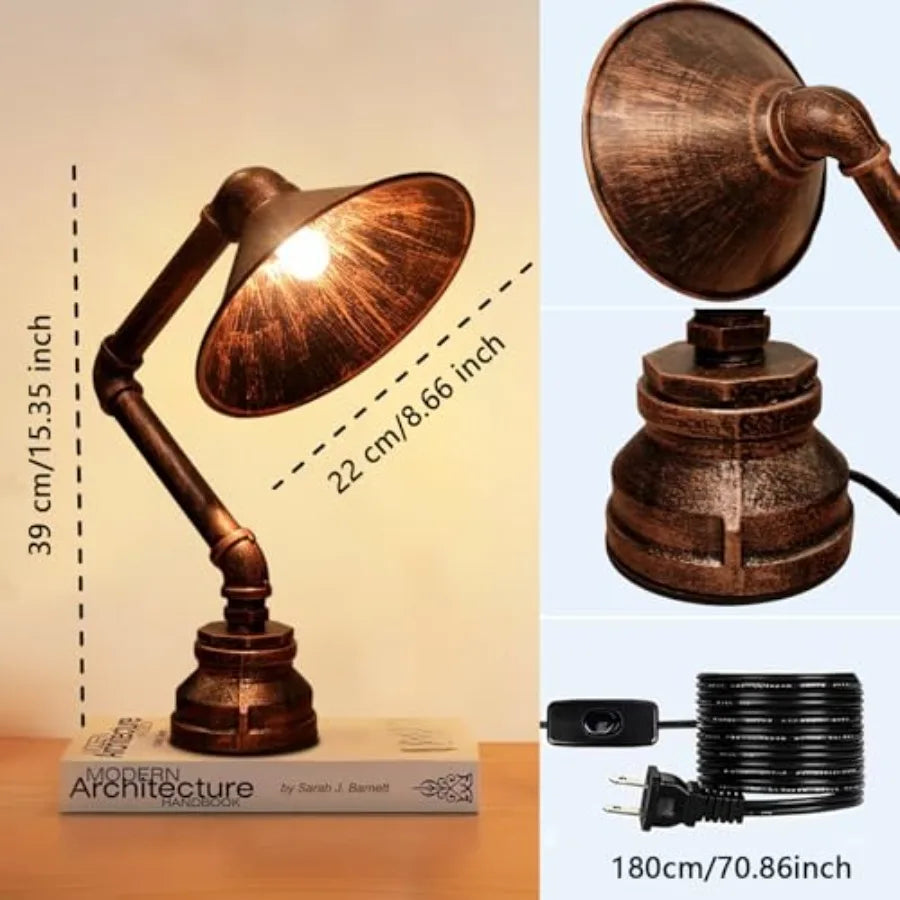 Steampunk Table Lamp Industrial Water Pipe Lamp Retro Iron Piping Desk Lamp Vintage Nightstand Lamps for Bedroom Living Room Ki