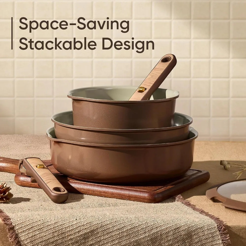 Nonstick Ceramic Cookware Set 19 Pcs, Detachable Handle, Induction & Oven Safe, PFAS Free, Pistachio Green