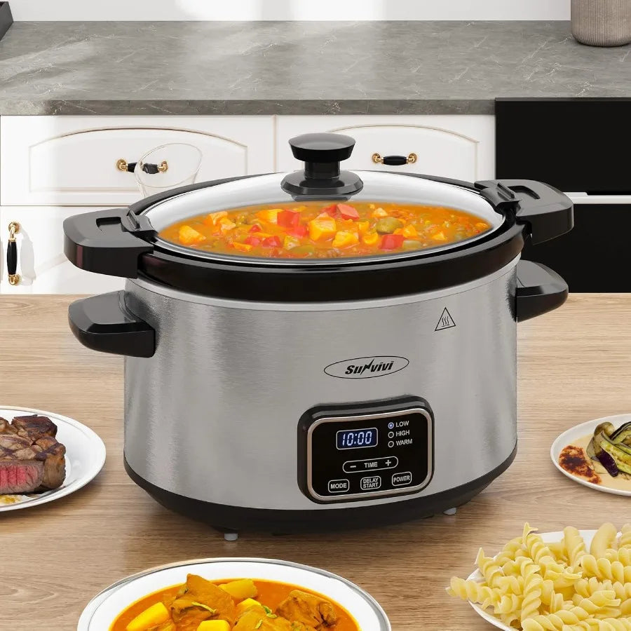 4qt Programmable Slow Cooker with Locking Lid and Removable Ceramic Pot for Extended Cooking Offers 3 Heating Settings and Prec