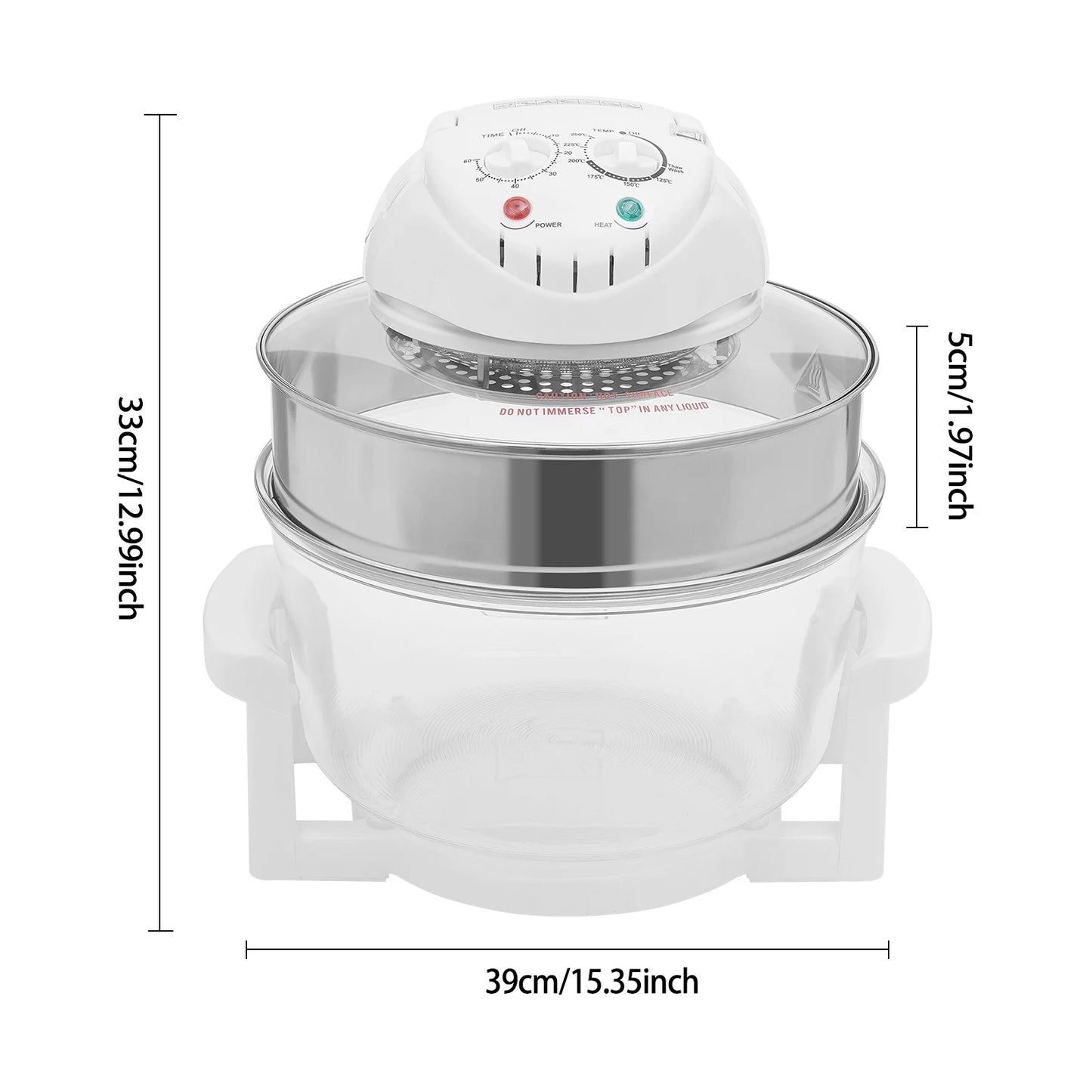 17L Airy Fryer, Adjustable 1400W Glass Air Fryer, 360° Viewable Airy Fryer with Expansion Ring Multifunctional Cooker