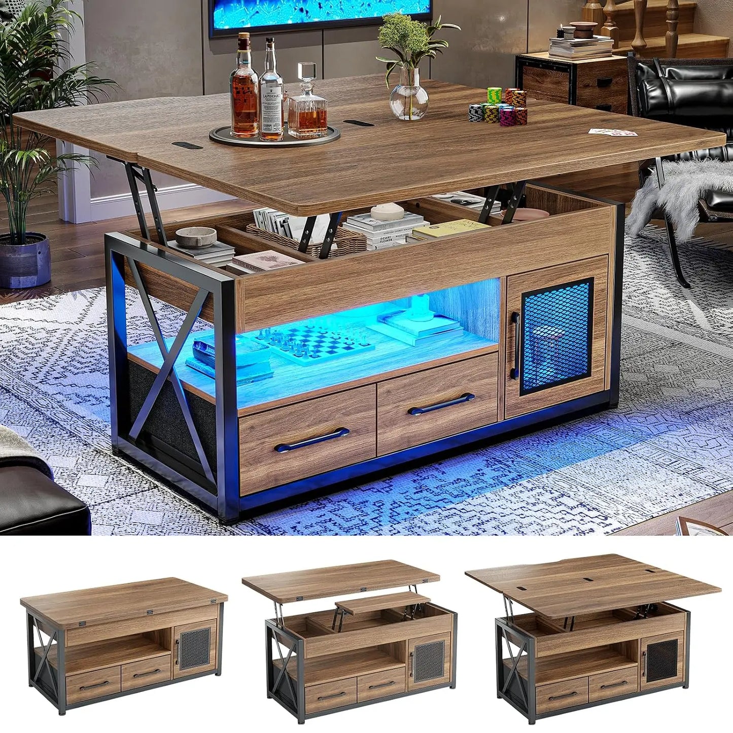 40" Farmhouse 4-in-1 Lift Top Coffee Table with Storage Cabinet for Living Room, Custom