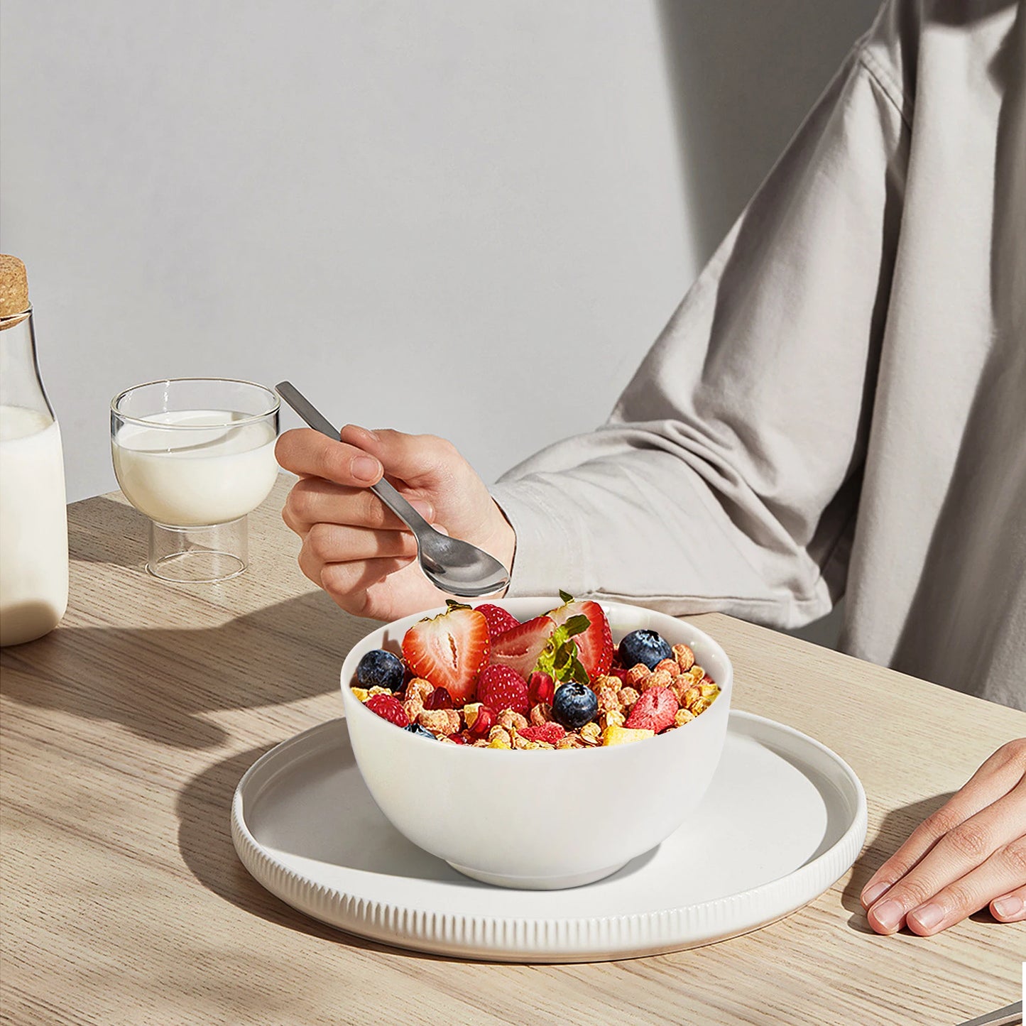 10 Ounce Porcelain Bowls Set 8 Pack Premium White Ceramic Bowls for Cereal, Soup, Salad, Pasta, Microwave & Dishwasher Safe