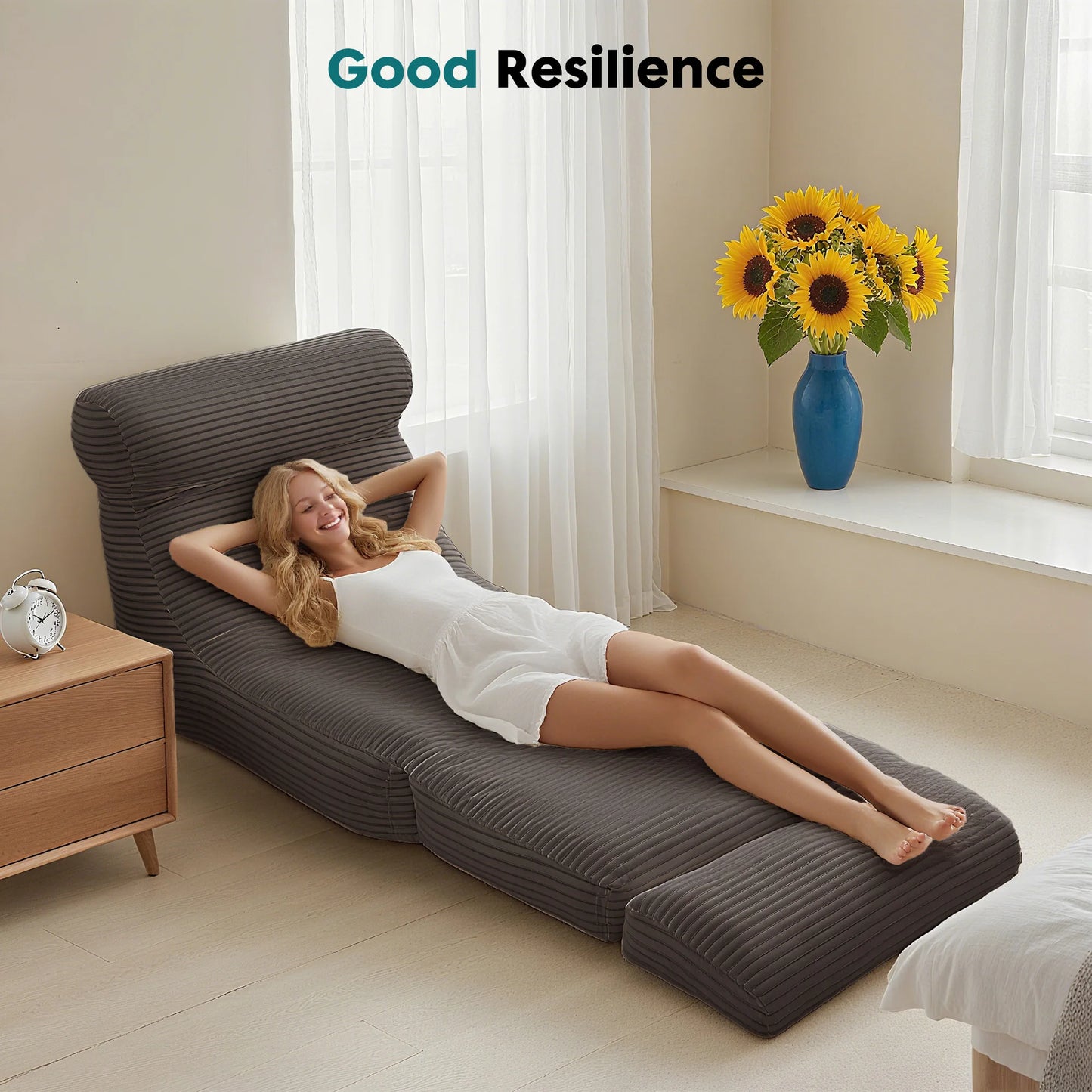 Ergonomic Folding Sofa Bed Living Room Modern Corduroy with Back Lumbar Support Convertible Comfy Sleeper Chair for Bedroom