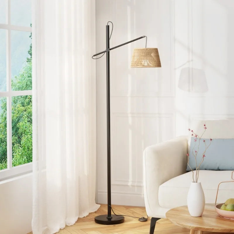 Arched Standing Lamps with Foot Switch- Woven Lampshade Floor Lamps with LED Bulb, Ideal for Living Rooms, Bedrooms, and Offices