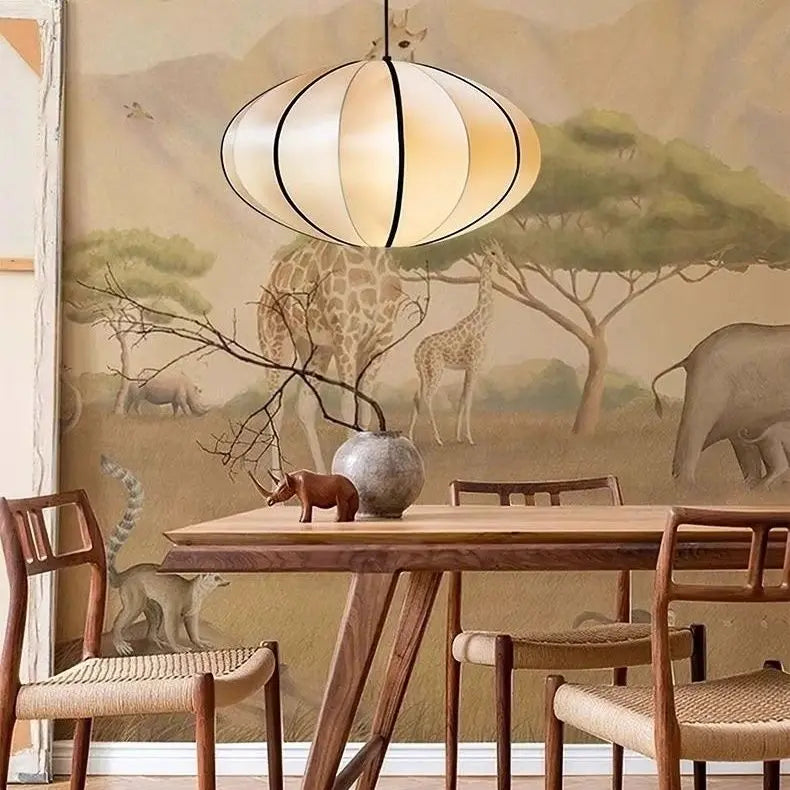 Mid Century Zen Style Satin Fabric Lantern Pendant Light for Restaurant Living Room Bedroom Classical Study Decor Room Decor
