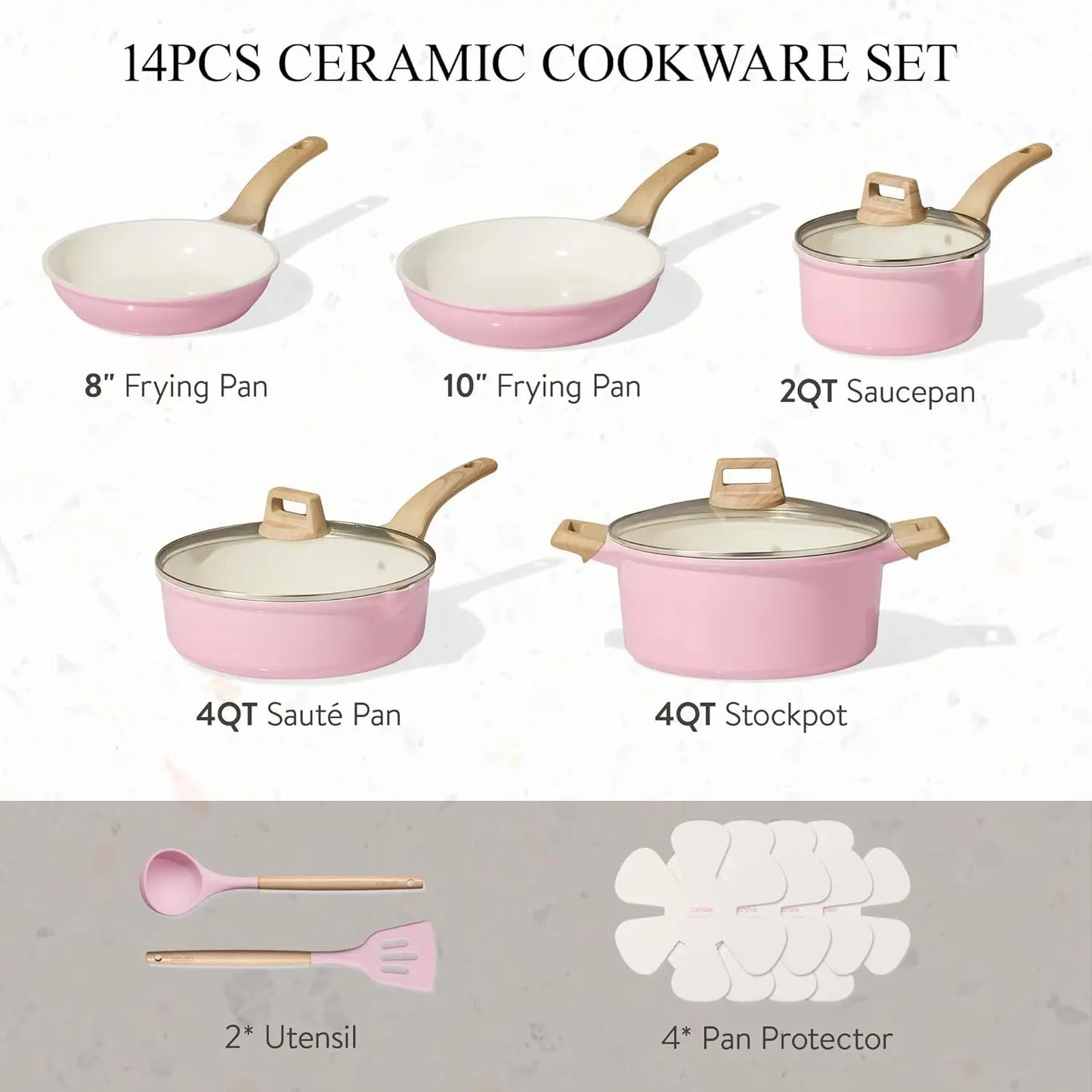 Ceramic Cookware Set, 14 PCS Pots and Pans Set Non Stick, Pot and Pan Set with Frying pan, Induction Ready Cooking Set for Kitch