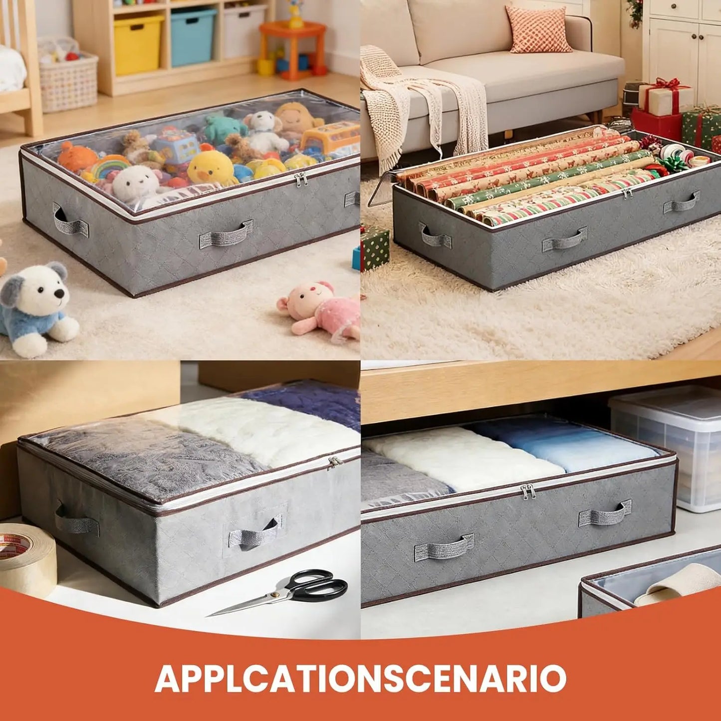 90L Under Bed Storage Containers 4 6 Pack, Foldable Underbed Storage Bags with Clear Window & Reinforced Handles, Large Clothes Storage Bins for Blankets, Bedding, Clothes, Pillows