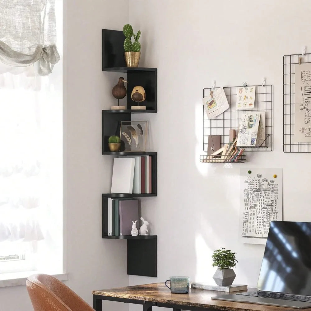 Shelf Wall Mount, 5-Tier Floating Corner Bookshelf, Plant Shelf For Bedroom, Living Room, Bathroom, Home Office